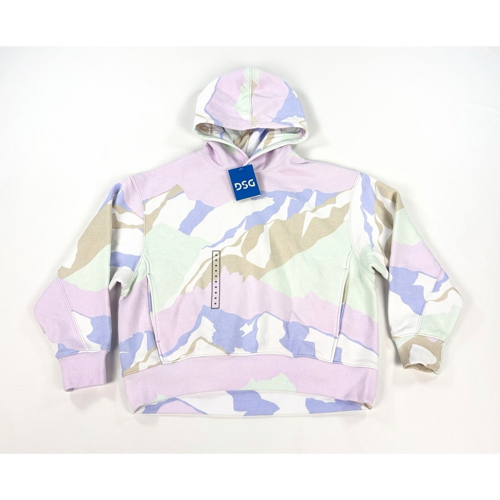 DSG Girl's M Fleece Hoodie Pastel Purple Mountain Slope Scene Crisp Peri New